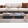 Modern Light Colored Sofa With Accent Pillows And Modular Coffee Table Set On Area Rug 3d model