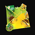 Qiaqia Exhibition Booth Design With Green Yellow Circular Structure And Product Display Shelves