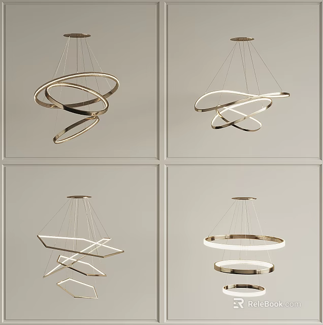 Modern Contemporary Chandelier Designs With Circular Spiral Metal Frames And LED Lighting 3d model
