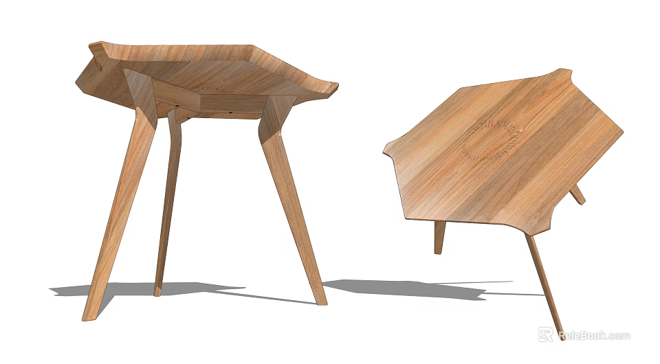 Modern Wooden Side Tables With Unique Hexagonal Shape And Slender Legs 3d model
