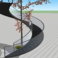 Scenic Spiral Staircase With Central Red Leaf Tree And Open View Area 3d model