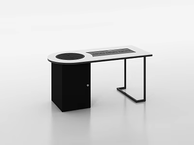 Modern Tea Table Set With White Tabletop Round Black Tray Black Cabinet And Metal Frame 3d model