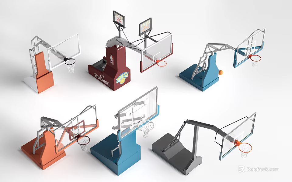 Different Colored Basketball Hoops With Various Designs And Styles As Sporting Equipment 3d model 