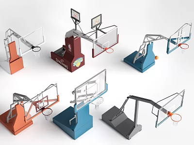 Different Colored Basketball Hoops With Various Designs And Styles As Sporting Equipment 3d model