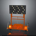 Mobile Furniture Rack In Orange Metal With Black Panel Gold Knobs And Wheels