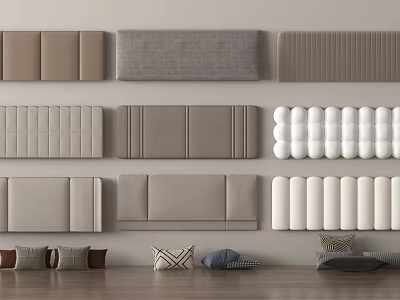 Stylish Soft Upholstered Panels Featuring Various Textured Designs Neutral Colors And Decorative Pillows 3d model