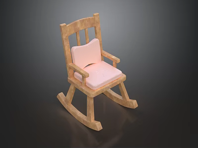 Wooden Rocking Chair With Pink Cushion For Comfortable Seating Experience 3d model