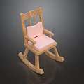 Wooden Rocking Chair With Pink Cushion For Comfortable Seating Experience