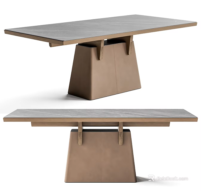 Contemporary Dining Table With Sleek Gray Top And Angular Brown Wooden Legs 3d model 