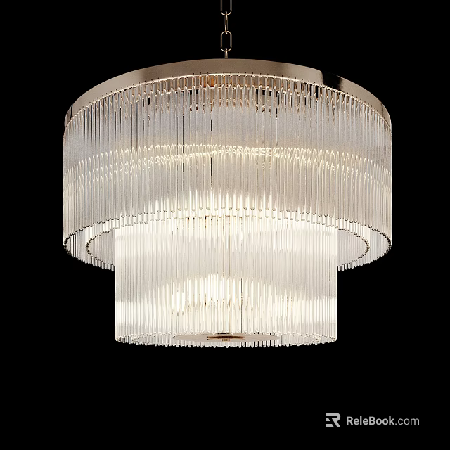 Elegant Modern Multi Layered Chandelier With Transparent Pendants And Metallic Frame 3d model