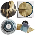 Modern Wall Decor With Circular Square Geometric Patterns And Wooden Metal Textures 3d model