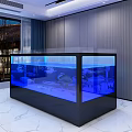 Modern Large Aquarium With Fish And Blue Lighting In Interior Space 3d model