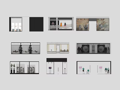 Various Shop Window Designs With Creative Displays And Modern Styling Elements 3d model