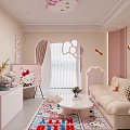 Pink Hello Kitty Living Room With Beige Sofa Coffee Table Stuffed Toys And Decorative Paintings