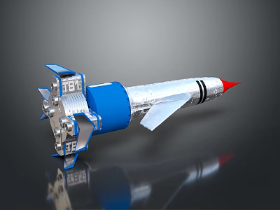 Detailed Blue And Silver Rocket Model With Red Tip And Thrusters For Space Exploration 3d model