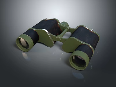 Vintage Green Black Commercial Binoculars With Metal Frame And Dual Lens Design 3d model