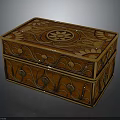 Decorative Wooden Storage Box with Intricate Carved Floral Patterns and Golden Accents on Brown Surface 3d model
