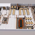 Modern Office Interior Layout With Open Workspace Meeting Area And Multiple Functional Zones 3d model
