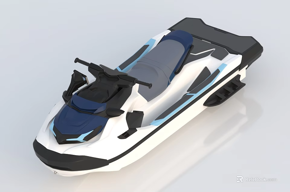 Modern White And Blue Jet Ski With Comfortable Seat And Handlebars 3d model 