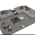 Modern Minimalist Beige L shaped Sofa Coffee Table Set With Throw Pillows Accent Chair Floor Lamp