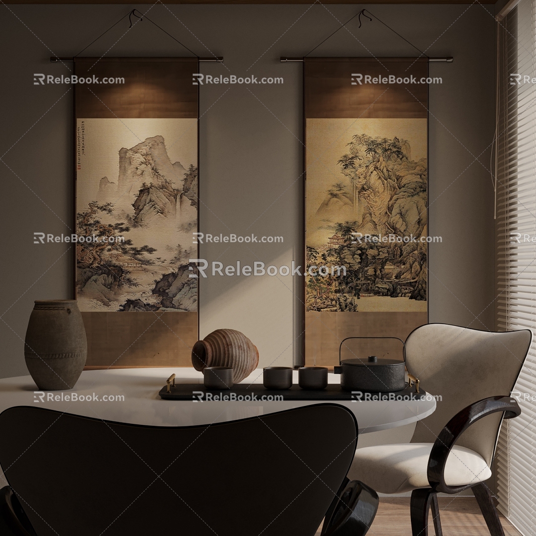 Chinese landscape painting Chinese classical ink decorative painting ornaments 3d model