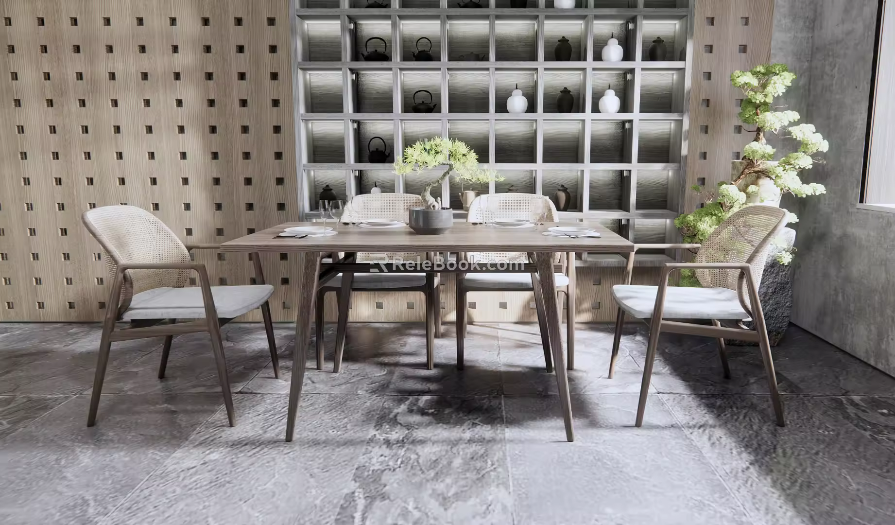New Chinese Dining Table and Chair Combination Dining Table and Chair 3d model