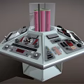 Futuristic Control Console With Multiple Panels Transparent Cylinder And Pink Elements 3d model