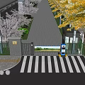 Brick Wall Entrance Gate With Metal Fence Golden Plaque And Cherry Blossom Ginkgo Trees