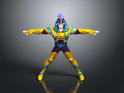 Mythical Character Creature With Purple Hair In Yellow Blue Suit And Outstretched Arms 3d model