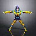 Mythical Character Creature With Purple Hair In Yellow Blue Suit And Outstretched Arms