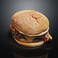 Delicious Juicy Hamburger With Sesame Seed Bun Patty And Cheese On Black Background With Reflection