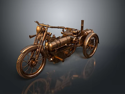Vintage Copper-Colored Motorcycle With Shiny Metallic Finish And Classic Old-Fashioned Wheels 3d model