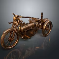 Vintage Copper-Colored Motorcycle With Shiny Metallic Finish And Classic Old-Fashioned Wheels