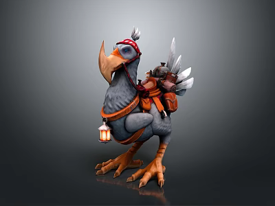 Fantasy Bird Mount With Decorated Headpiece Saddle Backpack Lantern And Silver Tools 3d model