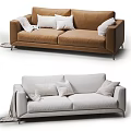 Modern Brown And Light Gray Two Seater Sofas With Comfortable Throw Pillows 3d model