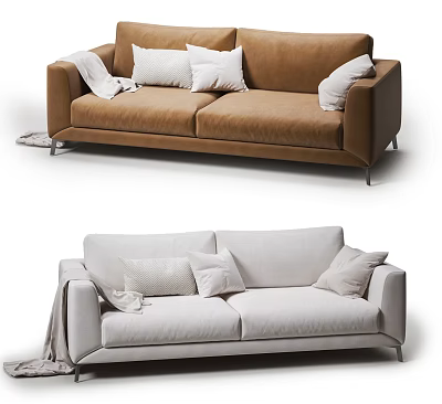 Modern Brown And Light Gray Two Seater Sofas With Comfortable Throw Pillows 3d model
