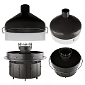 Black Range Hood With Modern Design And Multiple Views Structure Details
