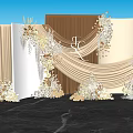 Wedding Photo Check In Spot With Beige Brown Backdrop And Floral Decorations