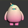Cute Pink Round Game Character With Orange Cone Blue Drizzle And Red Eyes Details