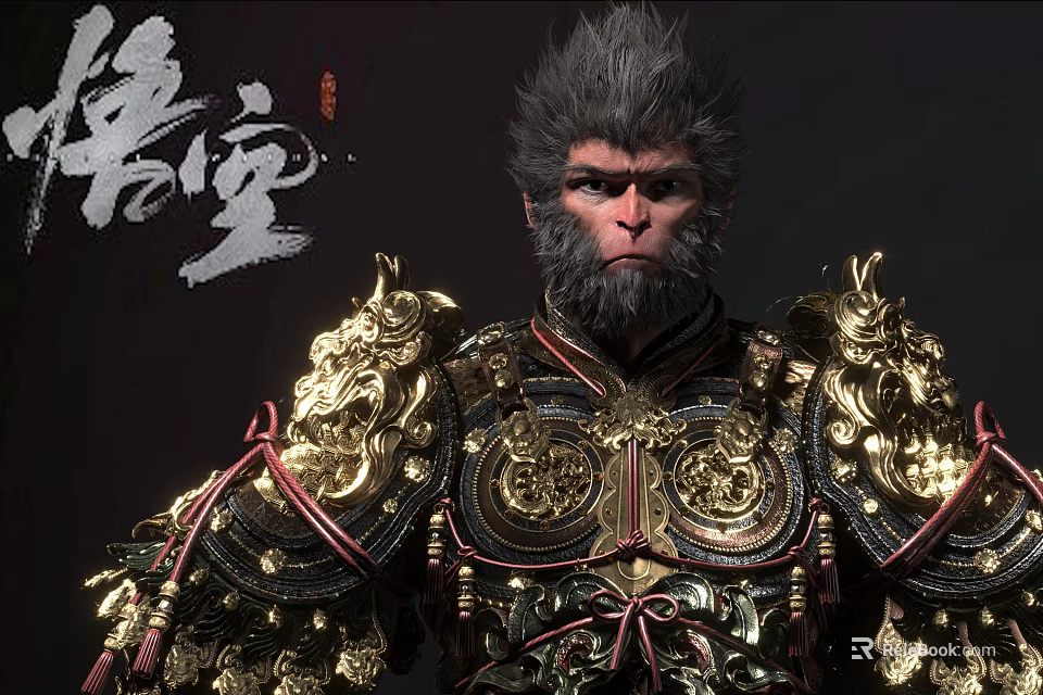 Mythical Game Movie Character Wukong with Golden Ornate Armor and Traditional Details 3d model 