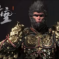 Mythical Game Movie Character Wukong with Golden Ornate Armor and Traditional Details