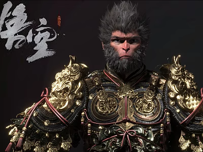 Mythical Game Movie Character Wukong with Golden Ornate Armor and Traditional Details 3d model