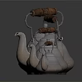 Set of Silver Teapots with Wooden Handles in Various Sizes Arranged Neatly