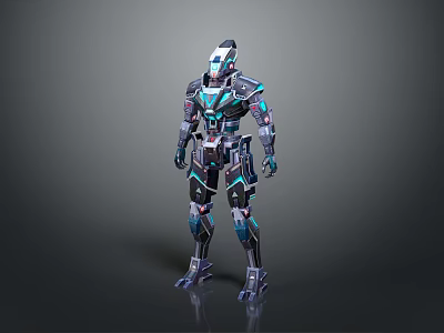 Smart Machine with Futuristic Metallic Armor Blue Glowing Mechanical Parts and Advanced Robotic Design 3d model