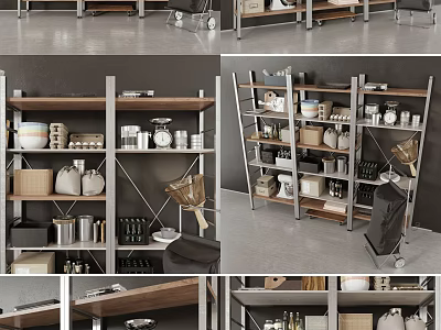 Modern Storage Shelving Units With Containers Baskets And Jars For Home Organization 3d model