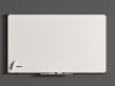 Large Clean Whiteboard Surface With Colorful Marker Pen And Silver Frame 3d model