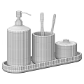 Modern Bathroom Accessories Set With Ribbed Ceramic Soap Dispenser Toothbrush Holder Lidded Container And Tray