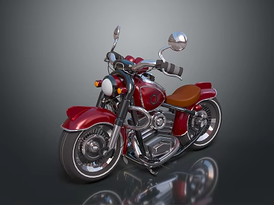 Red Classic Motorcycle With Chrome Details And Brown Leather Seat Shiny Finish 3d model