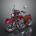 Red Classic Motorcycle With Chrome Details And Brown Leather Seat Shiny Finish