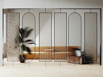 Very narrow metal frame glass screen partition begonia pattern glass carved glass Changhong glass art glass office partition 3d model